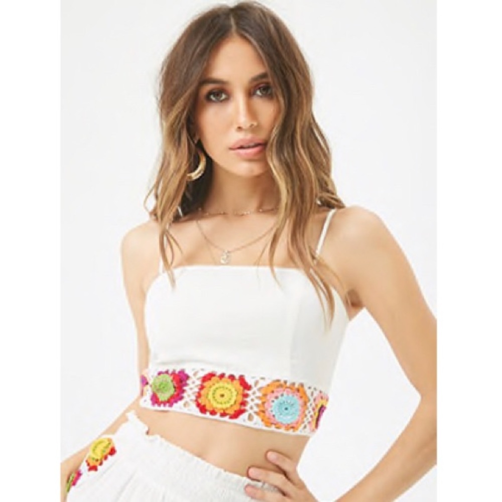 Floral Crochet-Trim Cropped Cami